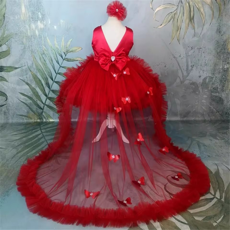 Customized Red Flower Girl Dre - Toddler Girl Tulle Party Dress recension och pris