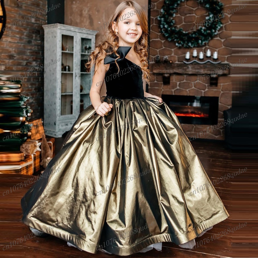 New Black And Gold Satin Flowe - Toddler Girl Tulle Party Dress recension och pris